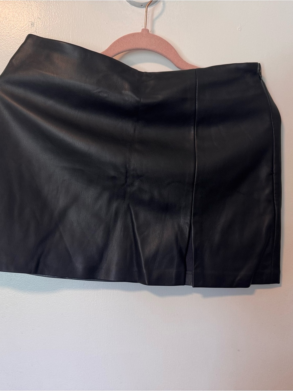 Steve Madden Black Faux Leather Mini Skirt with Front Seam
